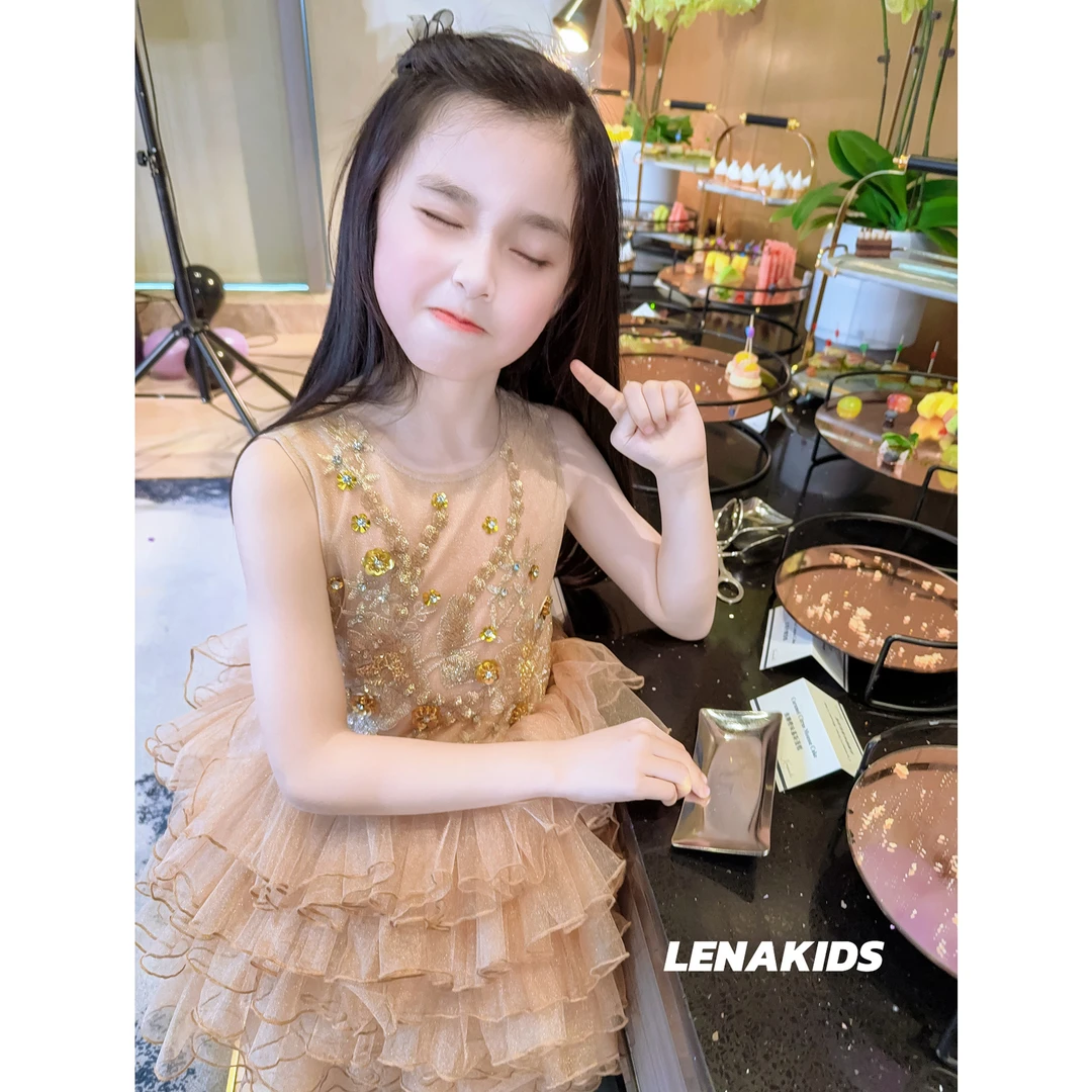 Lenakids【春上新·超重工礼服裙】带钻纱纱大拖尾连衣裙25012101