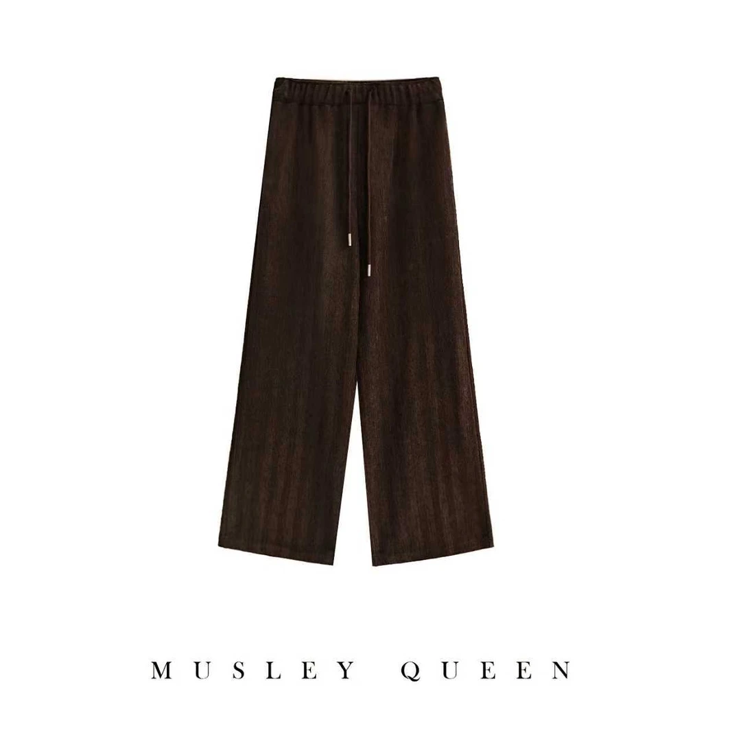 MusleyQueen糯米裤女2025新款秋冬休闲直筒感阔腿裤子JC18-7157
