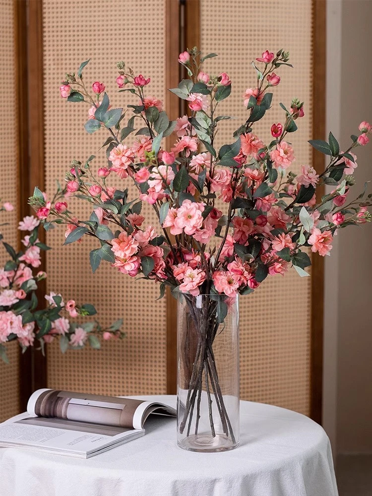 山茶花仿真花高档假花摆设桃花枝客厅餐桌花艺摆件樱花绢花插花瓶
