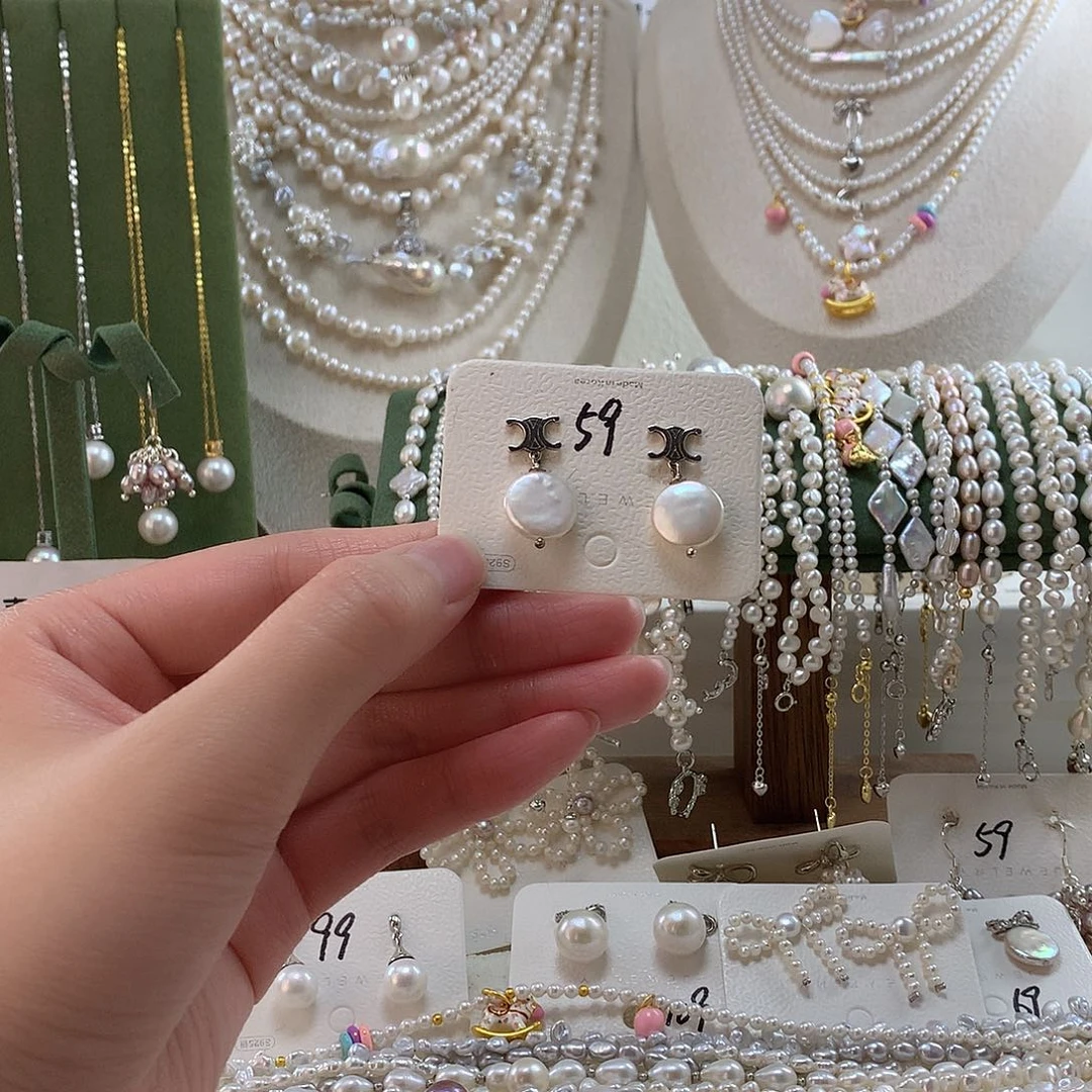 银S925镶嵌淡水珍珠耳饰