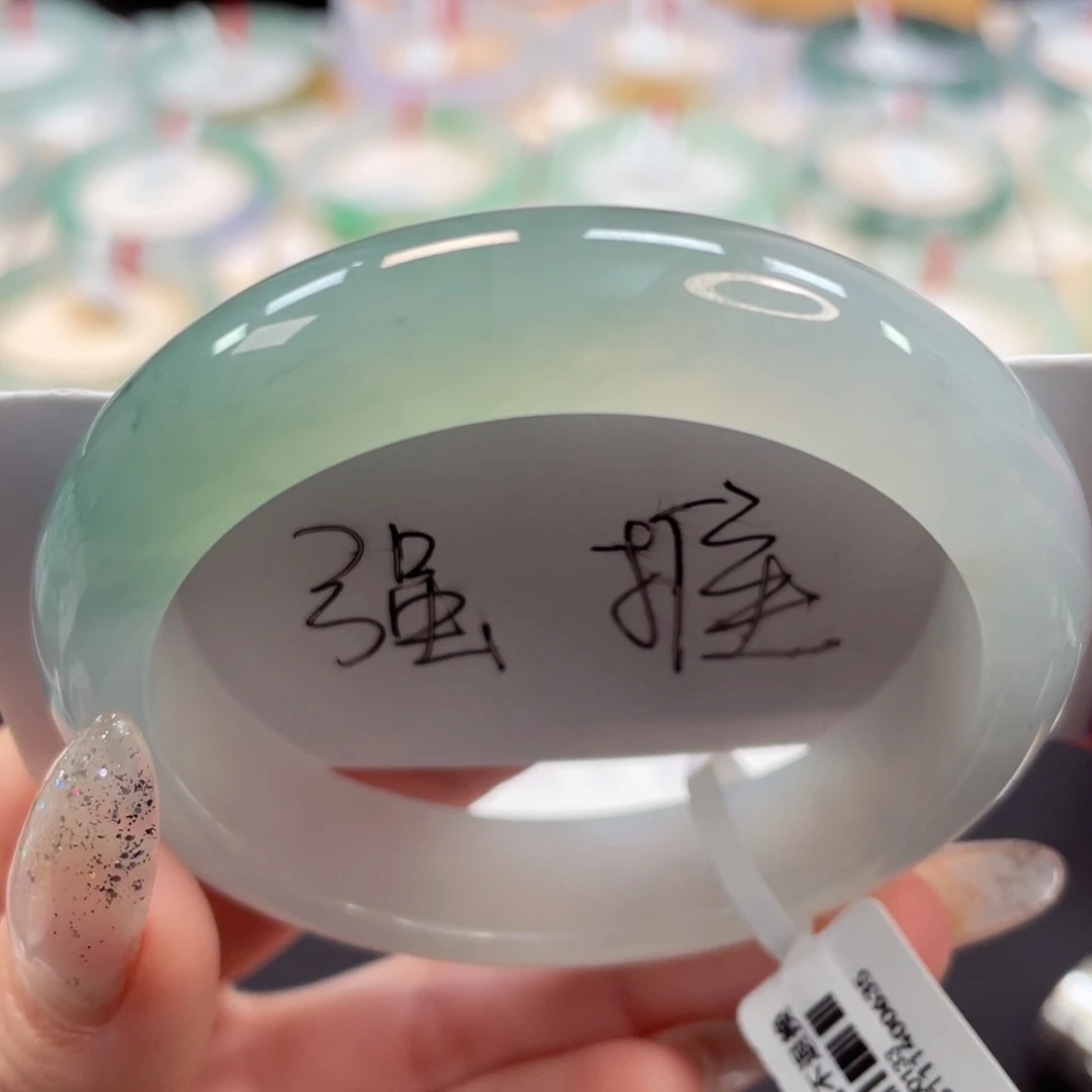 未镶嵌手镯翡翠52油胶种老渐变青海湖淡雅湖水绿12号