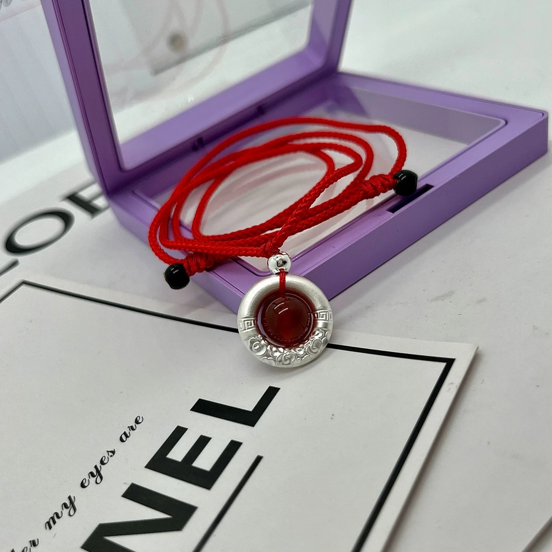 吊坠足银 足银999纯银祥云平安扣乾坤圈编绳项链女轻奢时尚手工