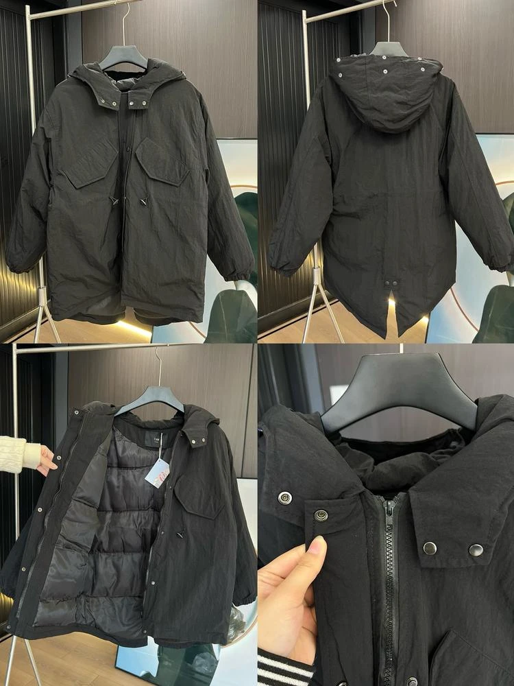 20959-宽松廓形韩版连帽派克服保暖收腰休闲大版厚棉服