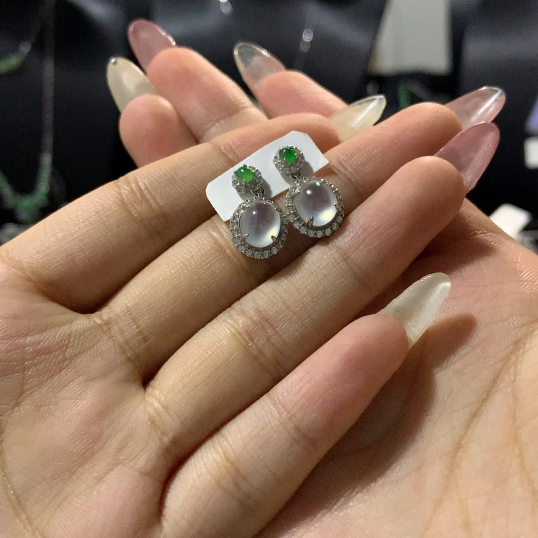 银S925镶嵌翡翠耳饰耳钉