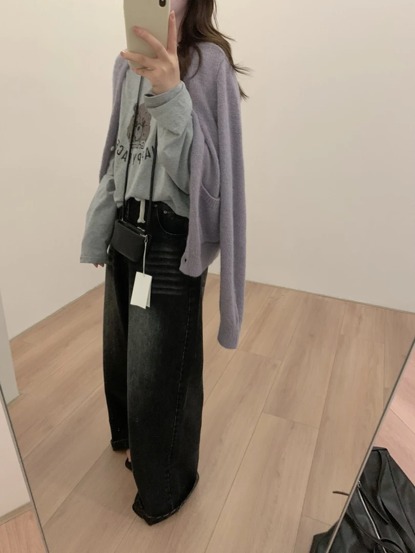 ❤️【小橙子】韩系极简休闲牛仔阔腿裤 NO退NO换 介意勿拍