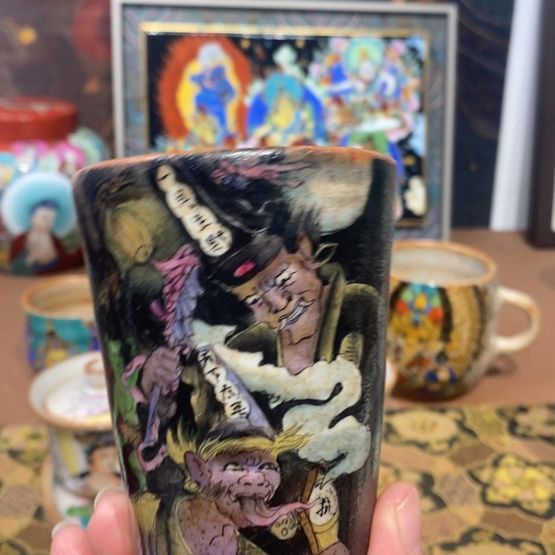 手工手绘黑白无常茶杯