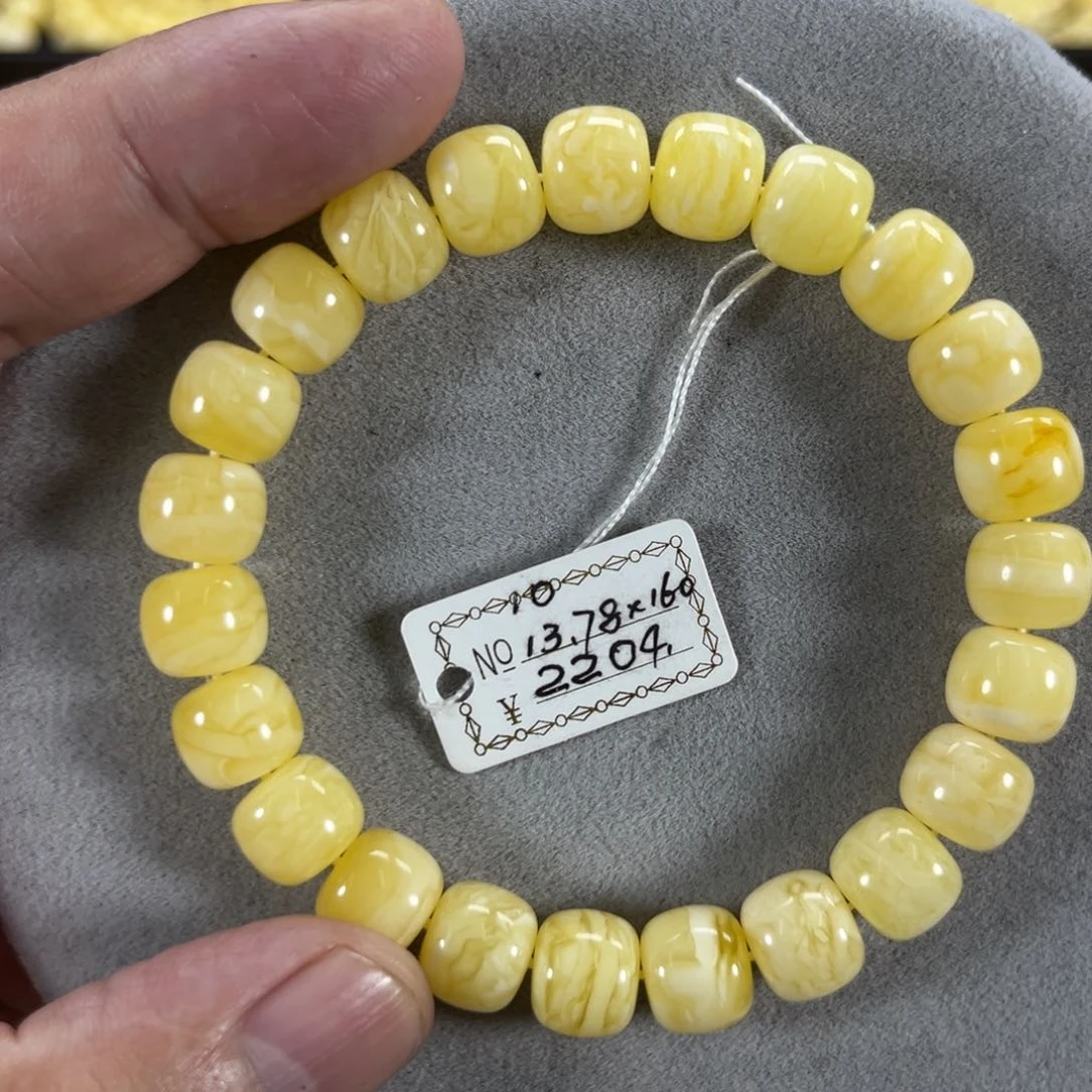 蜜蜡手串未镶嵌纯天然俄料奶白金纹虎皮