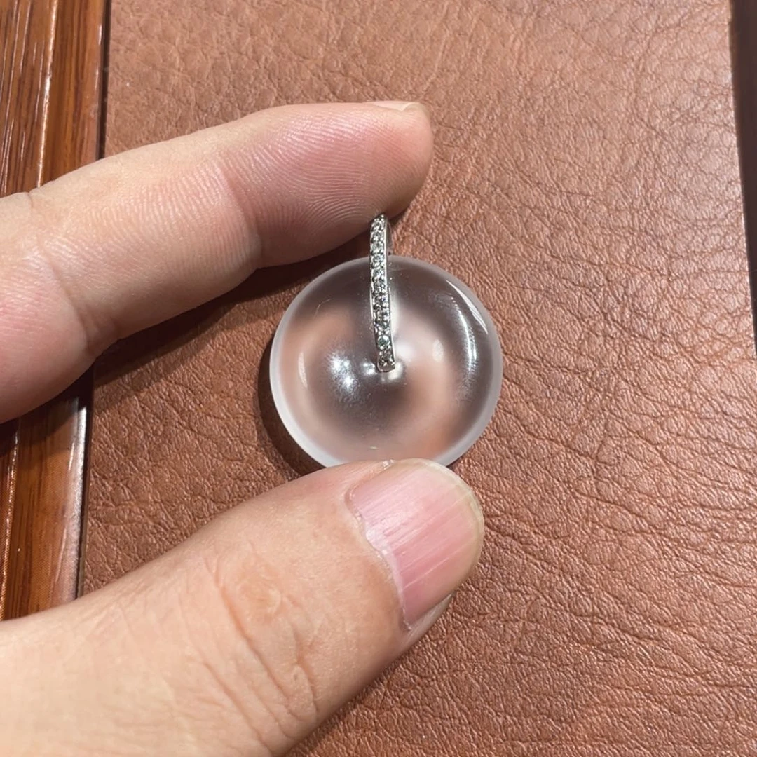 木***喵石英质玉银S925镶嵌平安扣吊坠