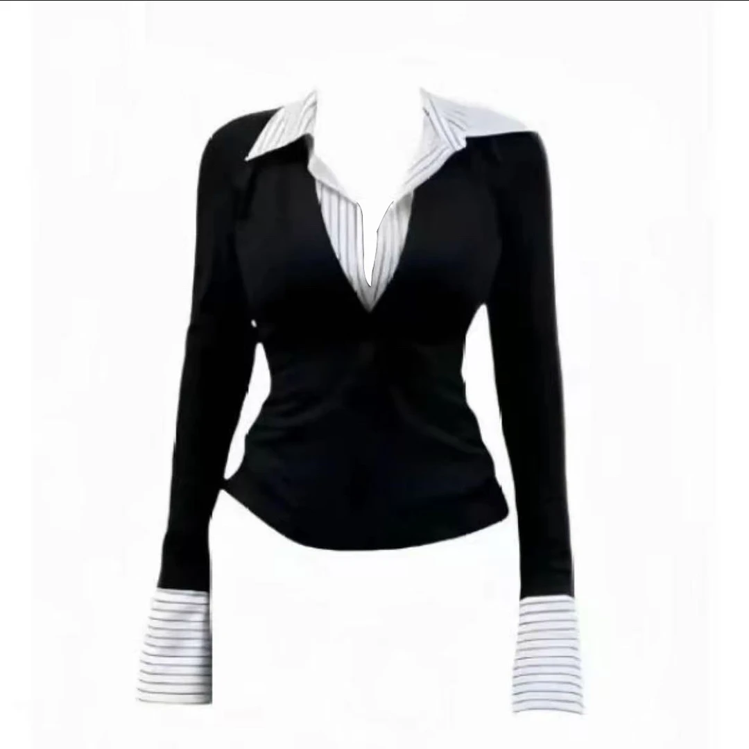 大宝家韩系甜美垫肩减龄衬衫假两件上衣20515