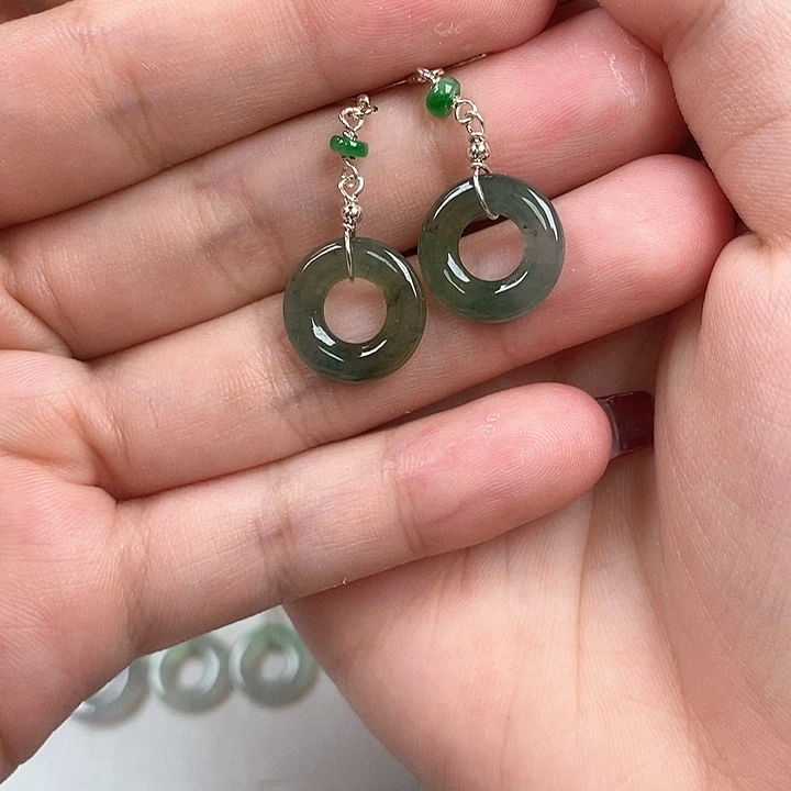 翡翠银S925镶嵌耳饰