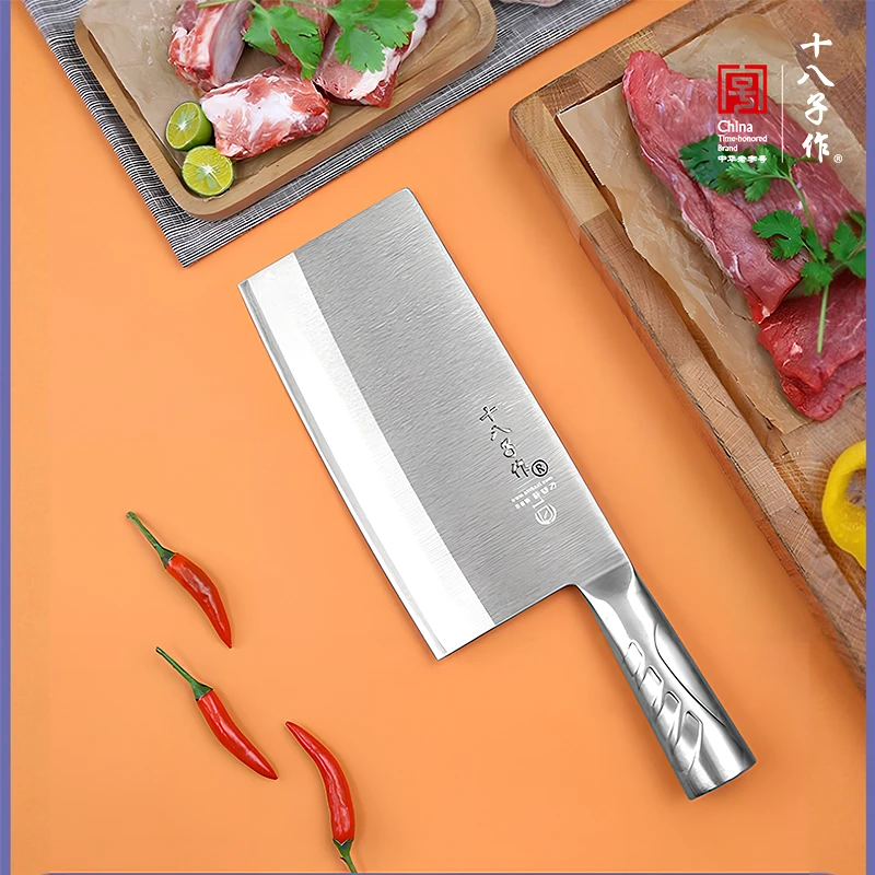 【三层复合钢】十八子作前切后斩全钢手柄厨师专用厨刀名厨斩切刀