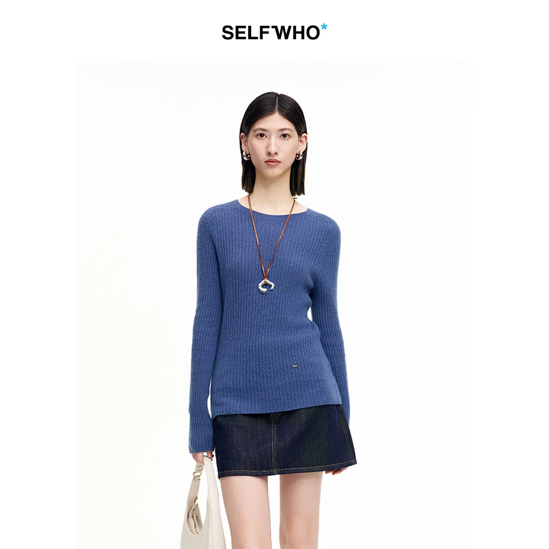 SELFWHO100%山羊绒无缝一体打底衫女2025冬季新款修身圆领针织衫