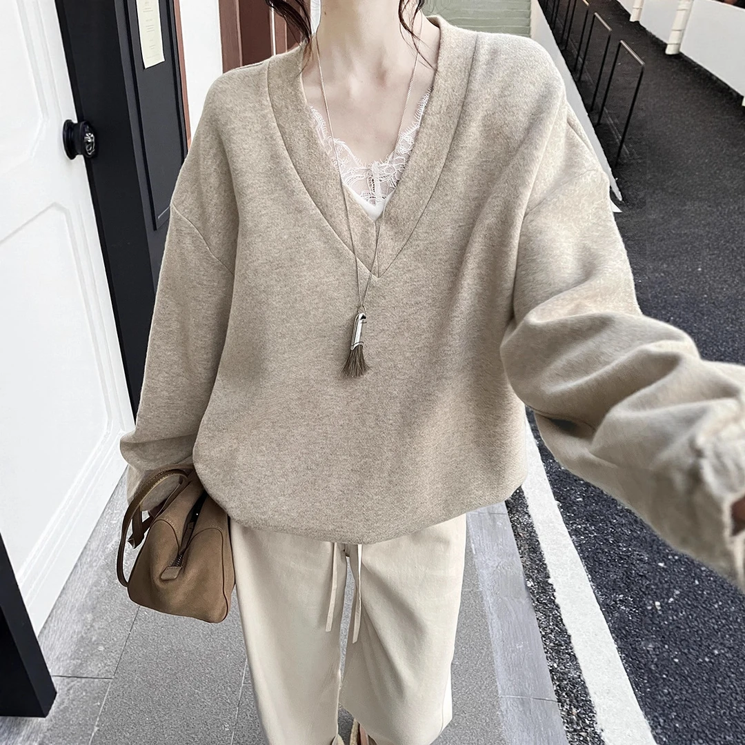 冬韩系卫衣短款长袖秋冬休闲打底V领显瘦拼接套头宽松百搭上衣女
