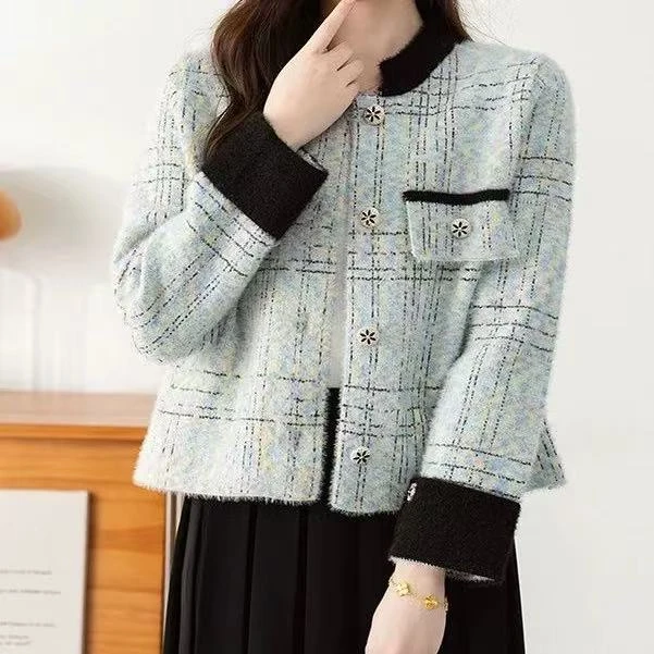 2179-小香风新款外套宽松小个子轻奢开衫-短款立领