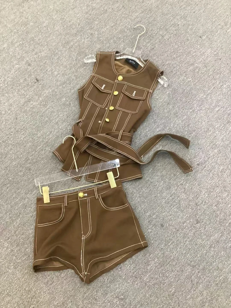 子艳 马夹双排扣设计师欧美套装收腰气质女士长款78