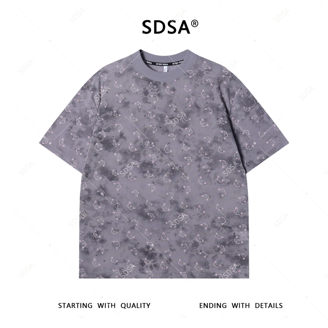 夏季高级感新款男士韩系百搭满印蝴蝶印花短袖T恤休闲圆领上衣