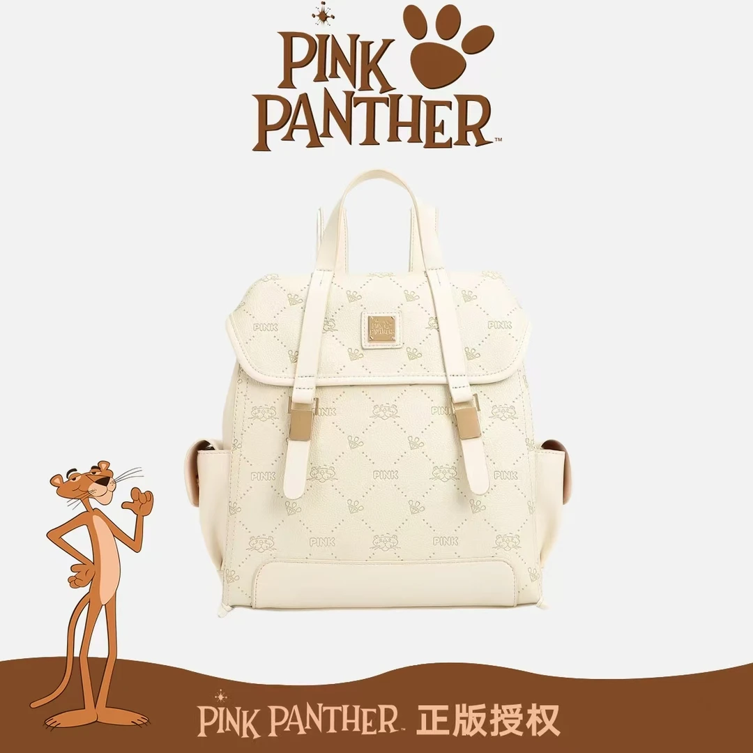 【一亩白茶】【PinkPanther】2025新款压花白色双肩手提款潮流双肩包