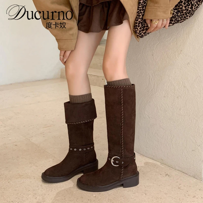 4.5CM粗跟厚底中跟时装靴2025秋冬新款两穿长筒靴舒适不过膝女靴