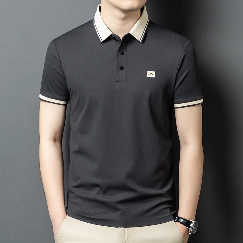 时尚高端男装夏季高弹华夫格弹力T恤717