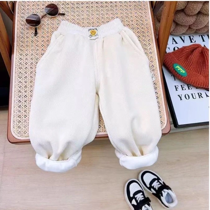 冬季女童男童同款加绒卫裤洋气百搭宝宝裤子