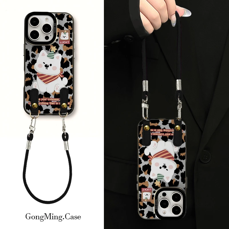 豹纹帽子小狗彩银壳适用于iPhoneiPhone苹果16手机壳华为oppo小米