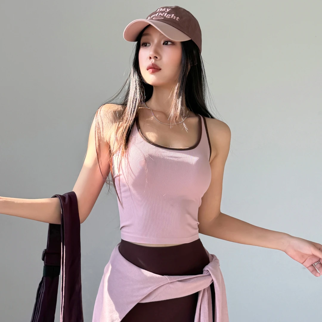 云端贝壳瑜伽服背心女一体式高弹运动内衣外穿普拉提健身上衣文胸