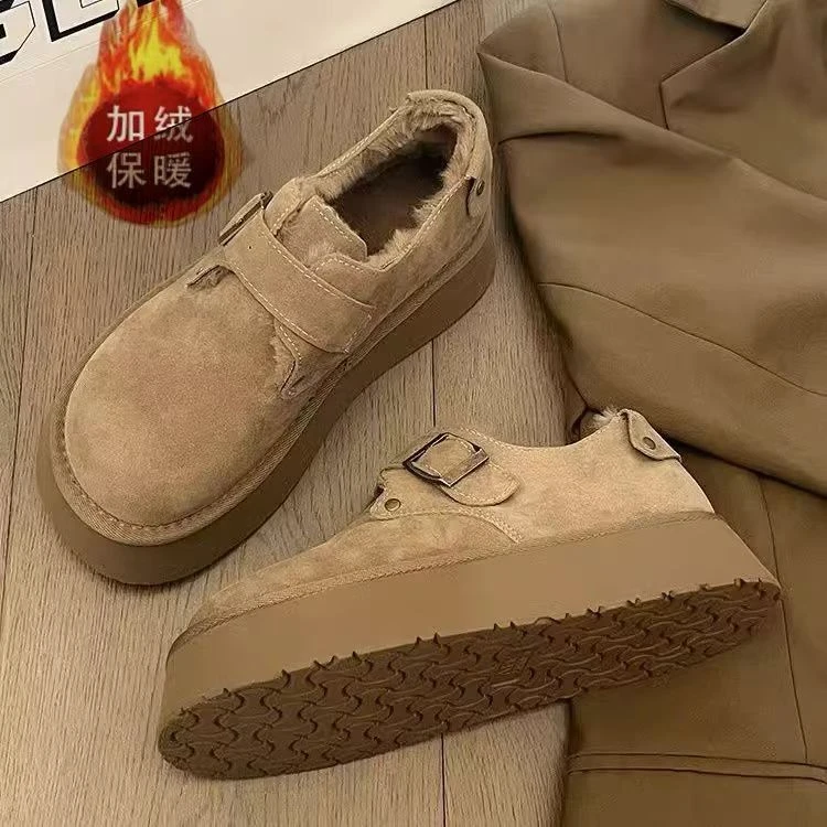 厚底加绒雪地靴女2024秋冬新款增高百搭皮毛一体保暖博肯毛毛棉鞋