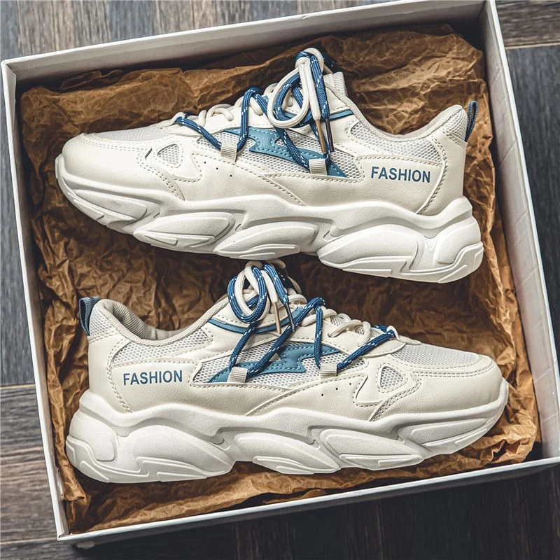 23号夏季透气青少年运动休闲跑步防臭网面内增高百搭小白老爹潮鞋