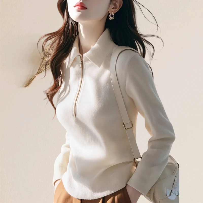 品哥弟新2025秋冬新款正品时尚休闲百搭翻领针织衫女长袖毛衣