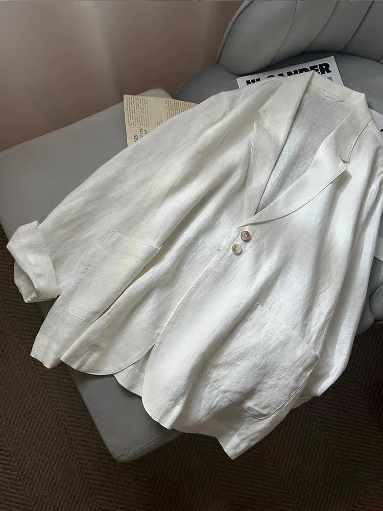 廓形宽松上衣韩版时尚复古防晒轻薄白色长袖西装领外套2025春秋季