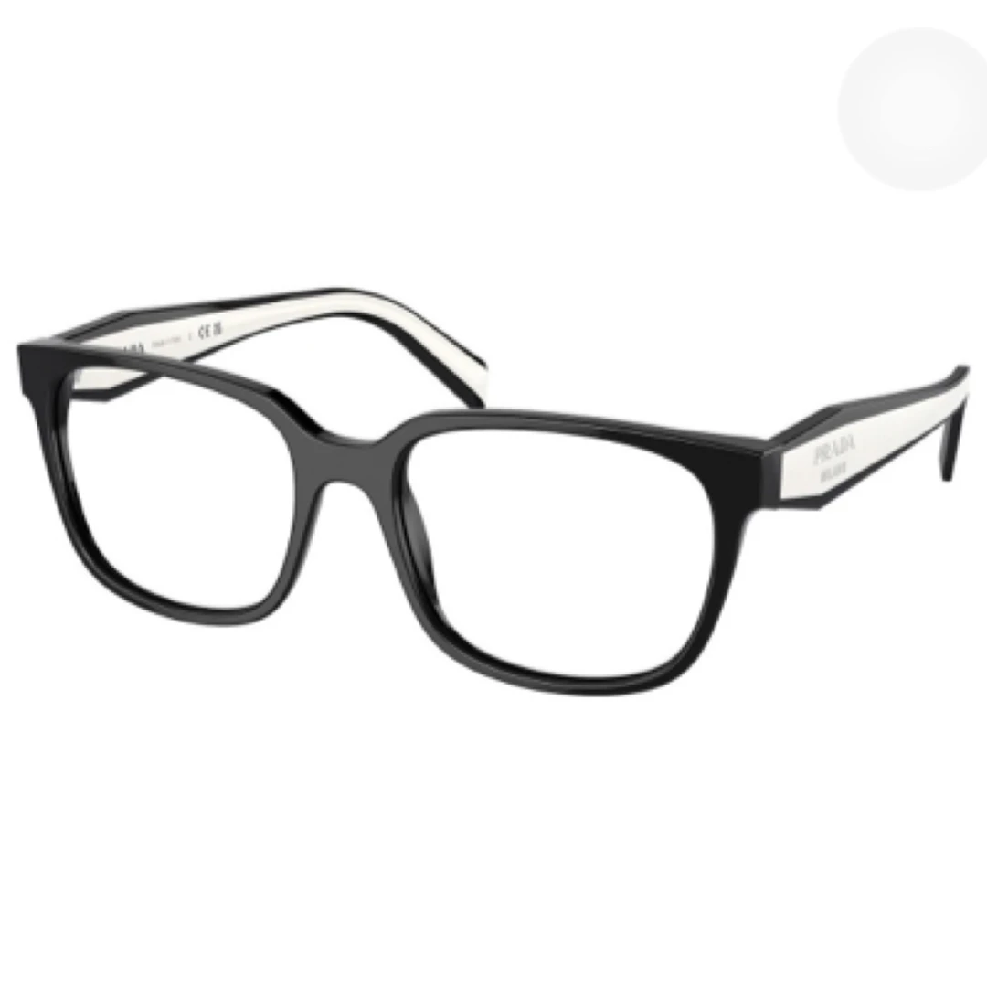 全新未使用 Prada/普拉达 工价2630！黑色白框方平光镜  12098435