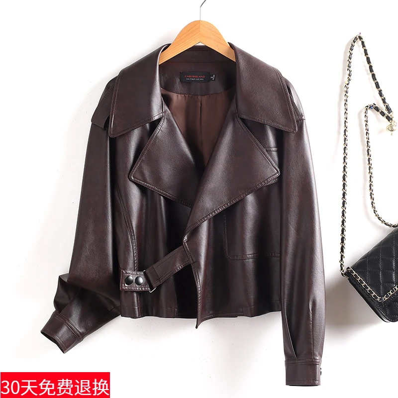 皮衣新款秋季机车韩版女士皮夹克宽松休闲翻领皮外套气质显瘦百搭