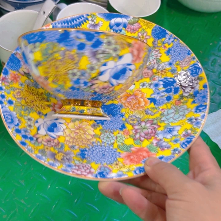 瓷片万花碗盘各一个微瑕
