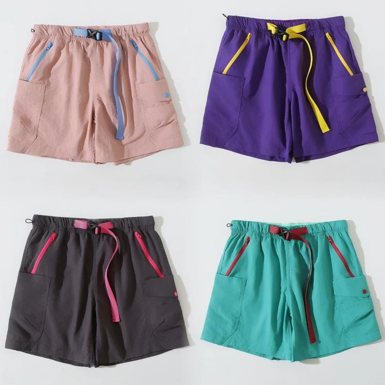 MIN SAN JIN美式撞色拉链腰带男女款户外速干短裤HTan-2523CS