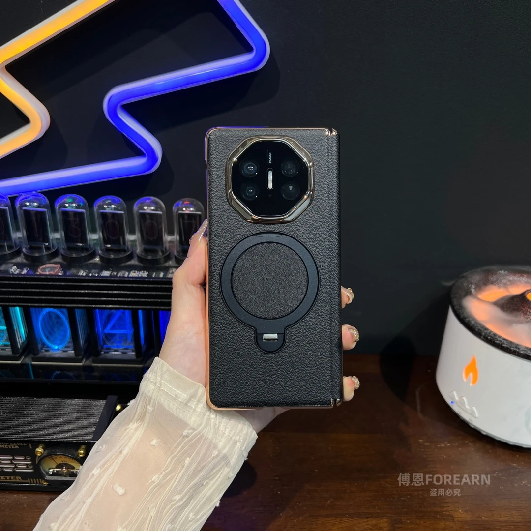 适用于华为matex5手机壳x5真皮折叠屏保护套matex3支架磁吸双中轴