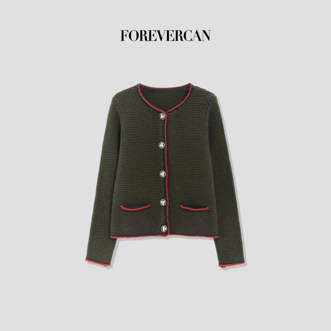FOREVERCAN“朗姆红茶”特染复古撞色针织开衫外套 MY1996