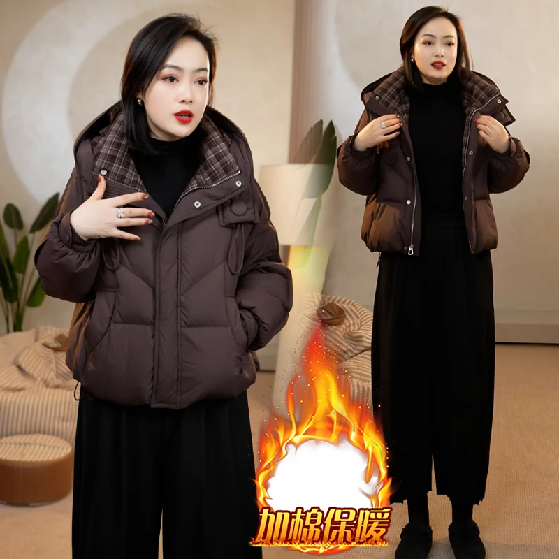 小个子宽松版连帽羽绒棉服女2025年冬季新款时尚休闲显瘦保暖棉袄