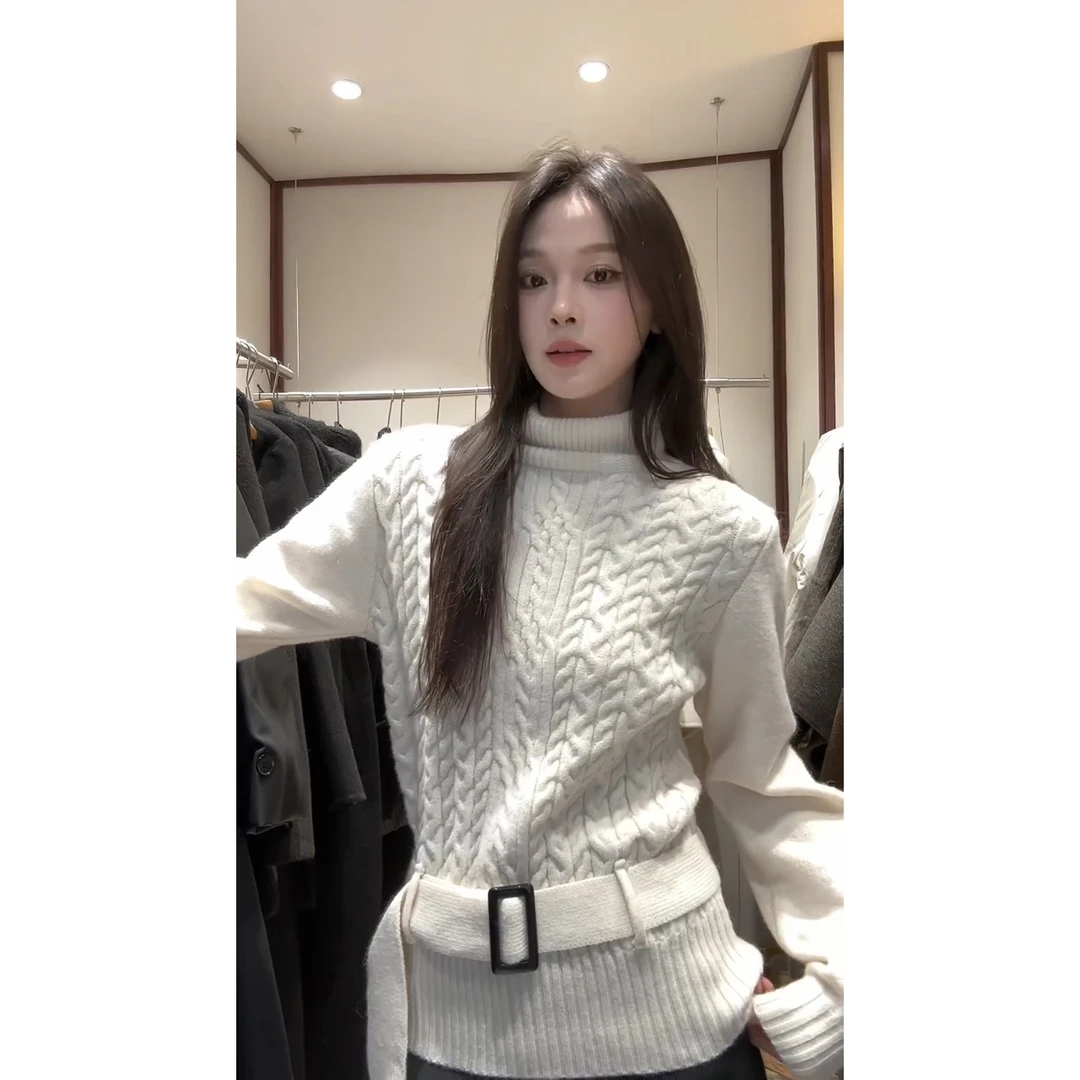 松弛感软糯加厚高领毛衣女秋冬新款慵懒宽松显瘦外穿麻花针织上衣