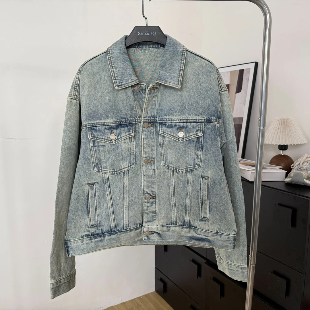 美式复古翻领宽松休闲百搭牛仔外套4648