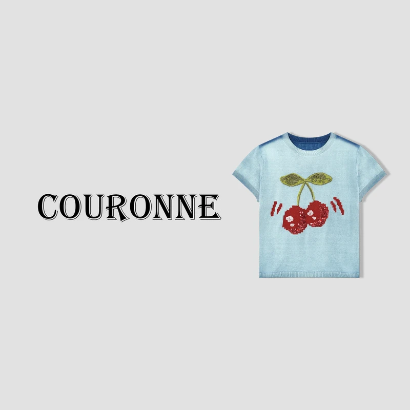 【小熊】-春夏‘’脸红樱桃‘’小众设计感百搭休闲圆领T恤31417