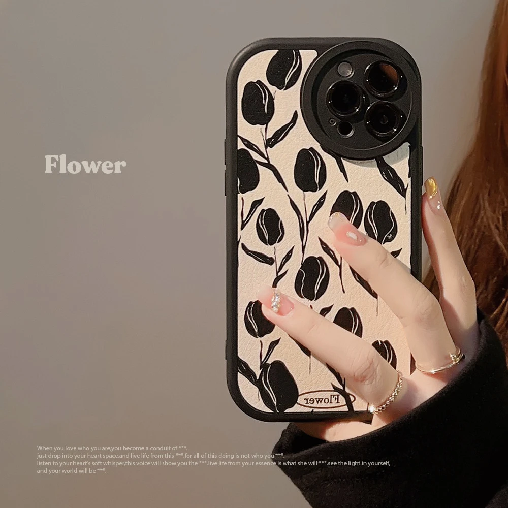 冷淡风郁金香iPhone14pro max适用13苹果手机壳15简约11代发X高级