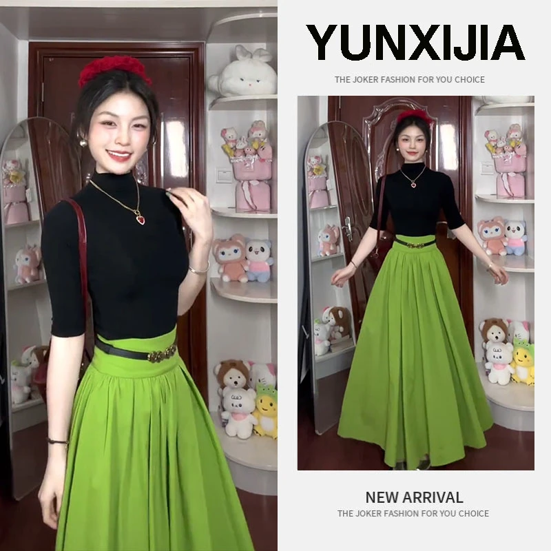 2025新款时尚一整套简约百搭气质减龄修身上衣半身裙两件套