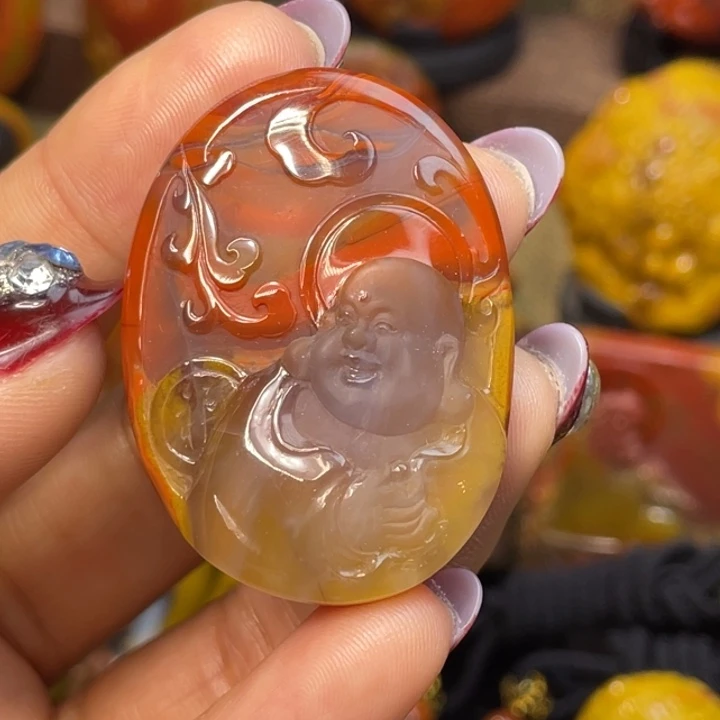 玛瑙/玉髓足银镶嵌珠宝奇石北票佛公