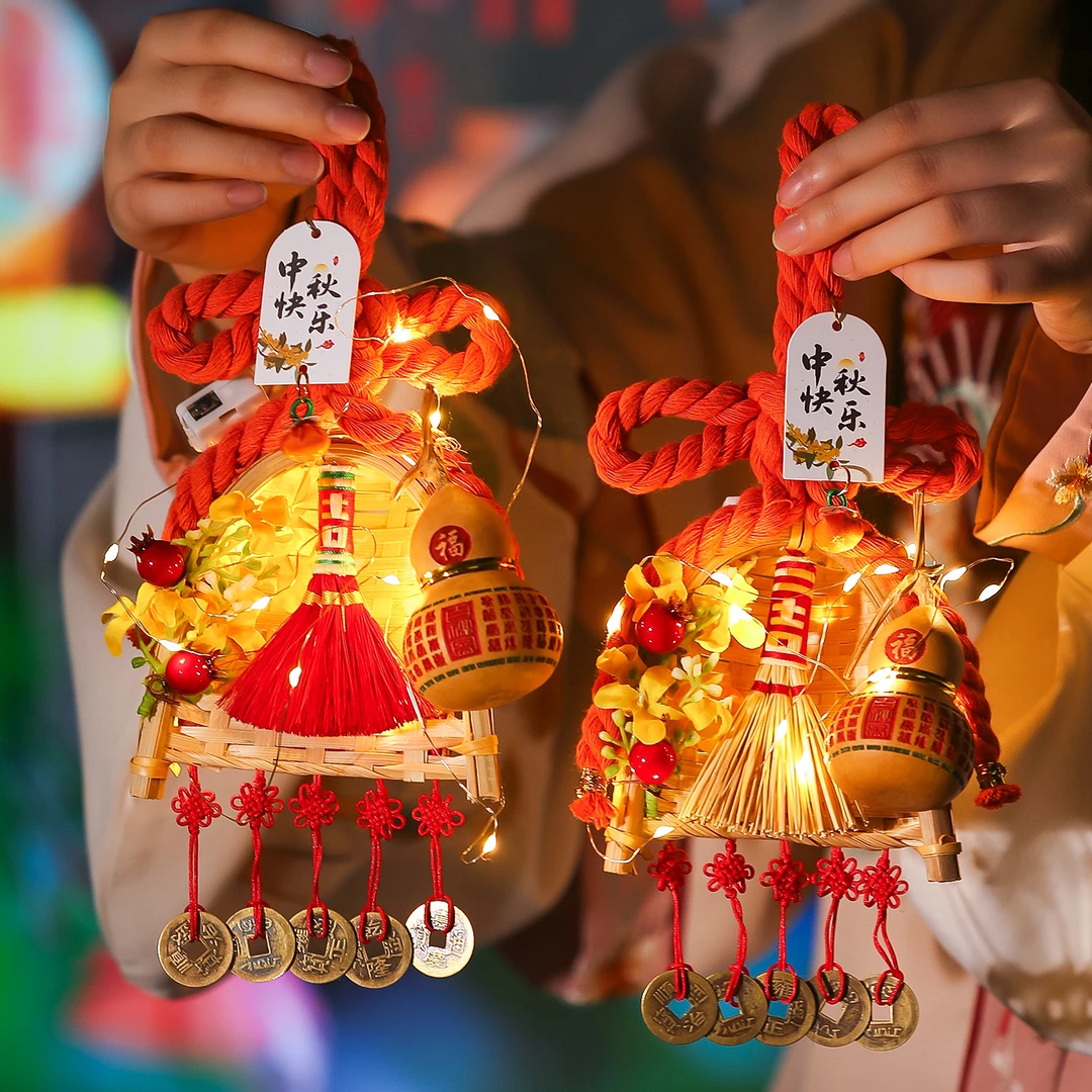 FASHIONYEAR中秋节新款装饰品扫把小挂件门把布置万字结葫芦挂饰