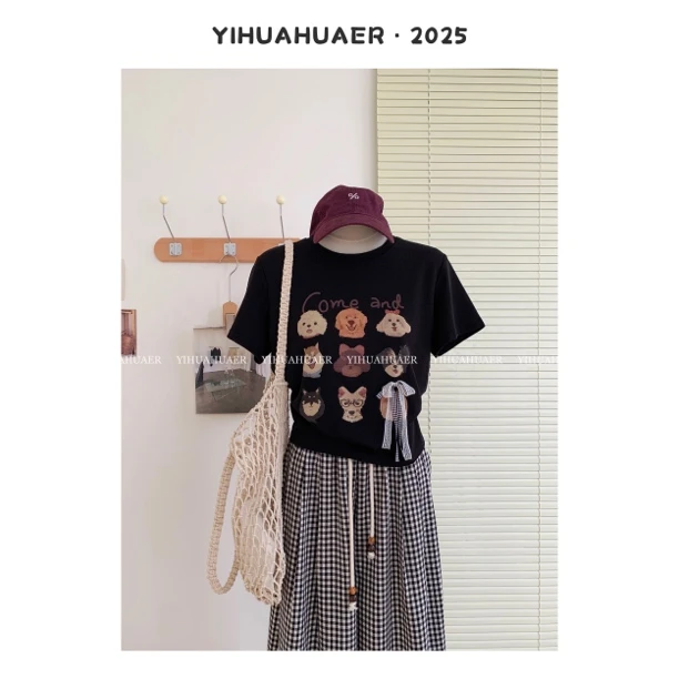 【狗狗派对】东大门韩系夏款狗狗印花减龄休闲短袖T恤2905