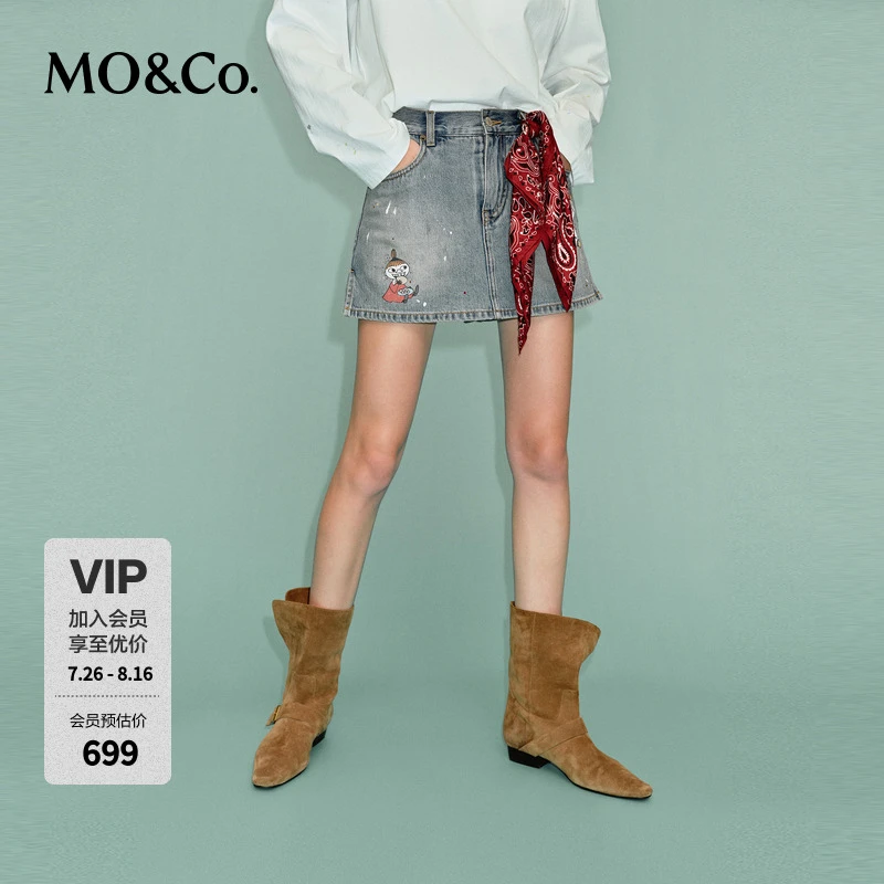 【姆明联名】MOCO牛仔短裤新款2026夏新品做旧棉印花裙裤MBF2SOT004