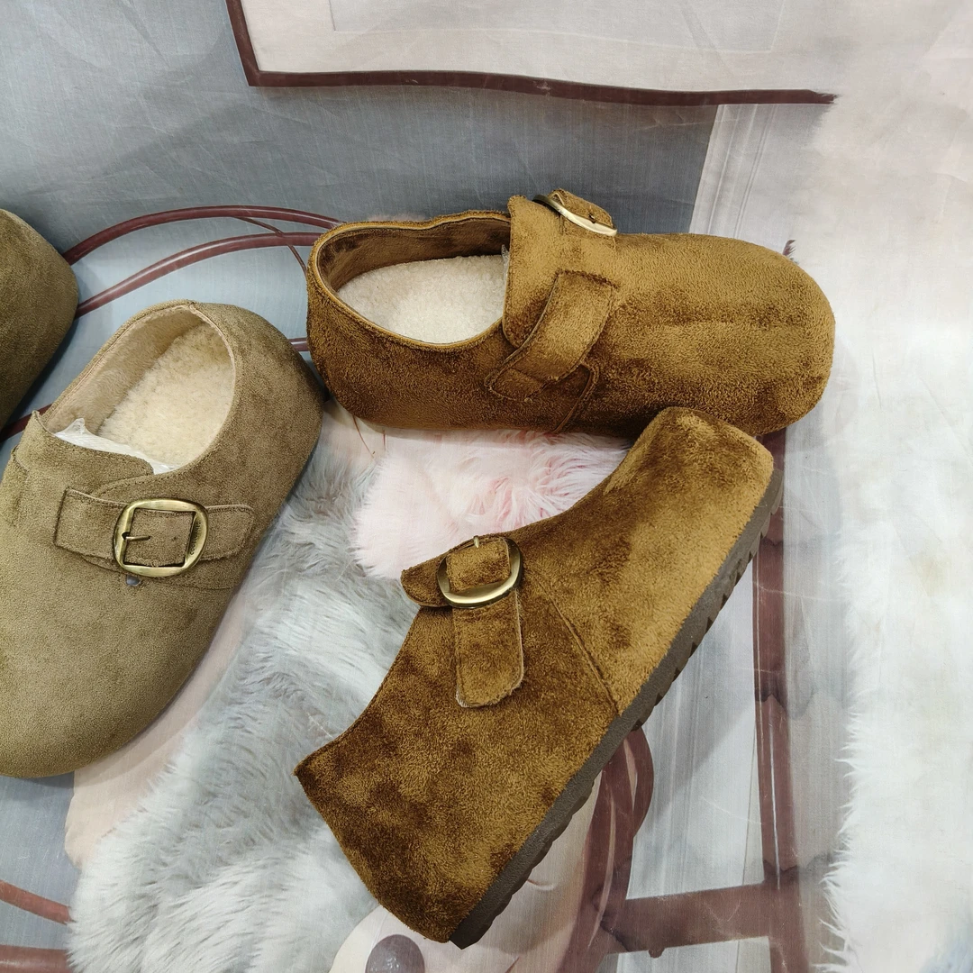 绒面内增高金属粘扣羊羔绒勃肯单鞋