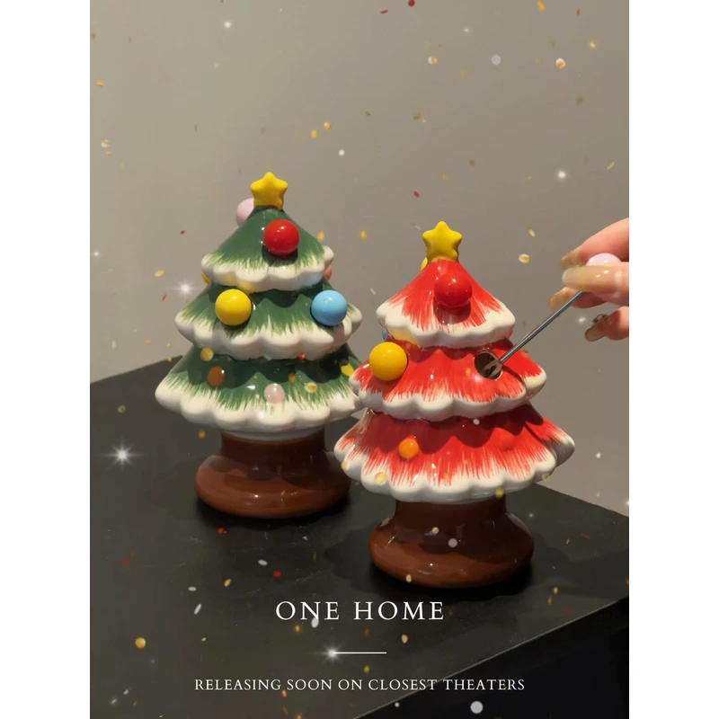ONE 圣诞树陶瓷水果叉套装家用创意客厅茶几儿童水果签叉子高颜值
