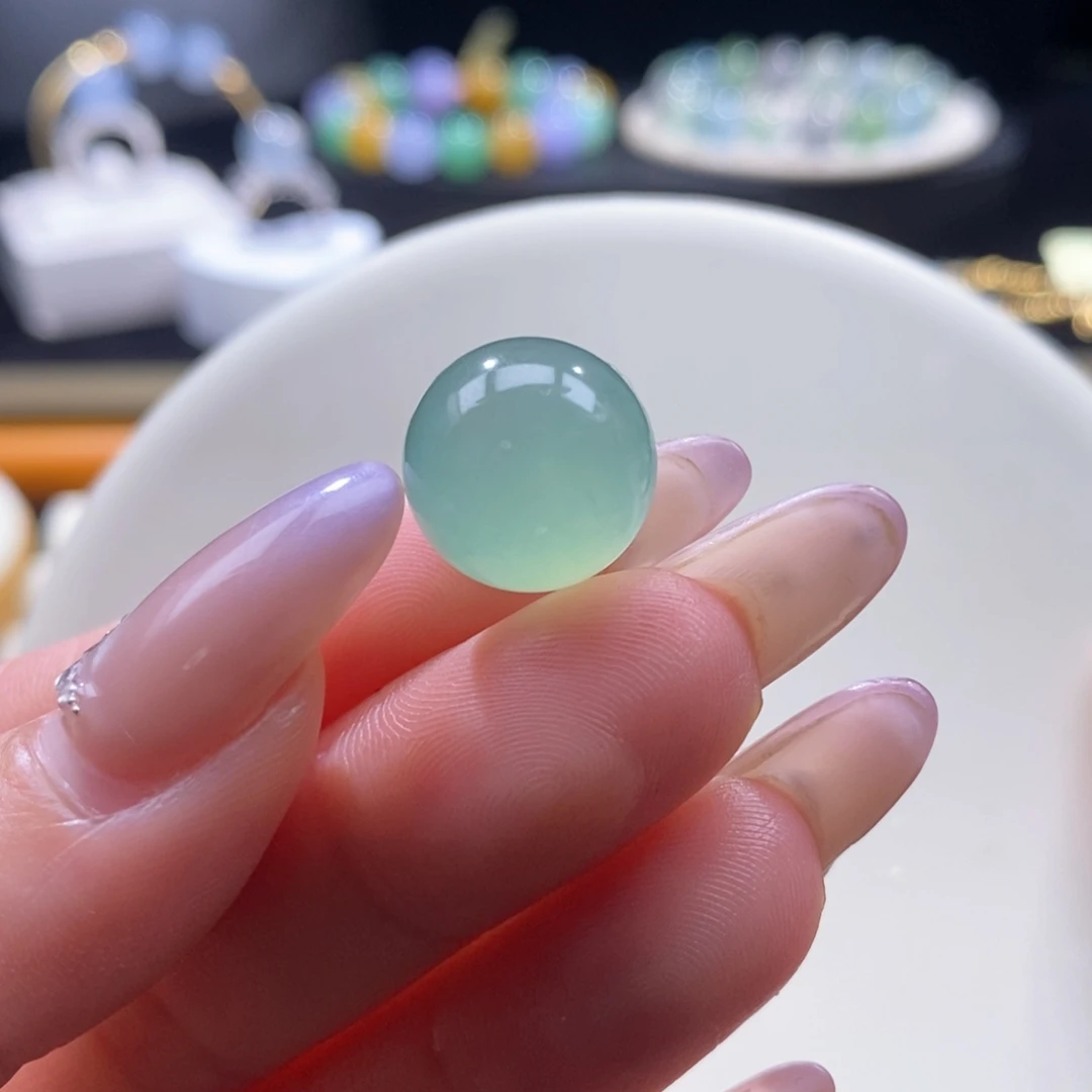 翡翠未镶嵌颈饰翡翠冰甜绿珠13.8mm