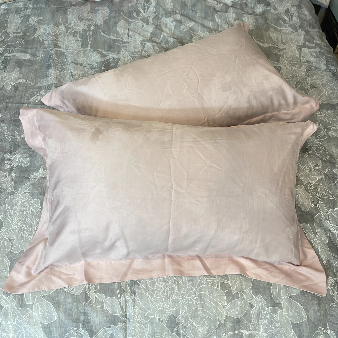 西柚子  48×74 100S长绒棉粉色全棉色织宽边枕套一对